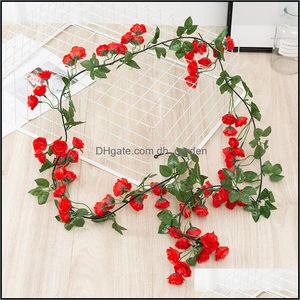 Decorative Flowers & Wreaths Festive Party Supplies Home Garden 185Cm Fake Plant Vine 69Pcs Of Silk Tea Rose Artificial House Decor For Spri