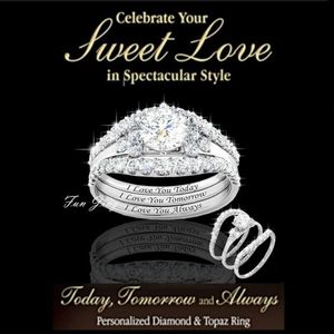 Fedi nuziali 3Pcs/anello bianco di colore d'argento squisito dei monili di cristallo di modo luminoso classico della donna