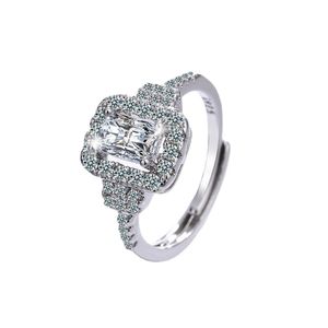 JZ405 Lyx 925 Silver Ring Kvinnor Dubbelskikt Inflöde Linjer Diamanter Simple Rings Justerbar Wholesale Factory Direct