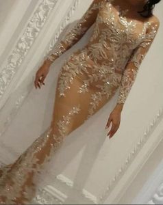 Luksusowa Syrenka Suknia Suknia Z Długim Rękawem Frezowanie Koronki Appliqued Arabic Party Dresses Kobiety Formalne Nosić Robe De Soiree