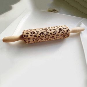 Rolling Pins Gravado Flor Beech Christmas Gravado Cinzelado Embossed Rolling Pin Kitchen Ferramenta Moda Moderna Nov27 211008