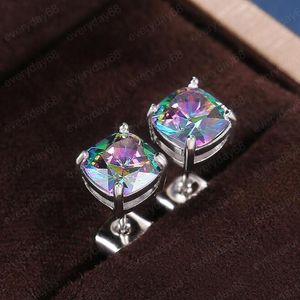 Square Cubic Zircon Diamond Stud Earrings Rainbow Green Blue Crystal Earrings for Women Valentine's Gift Fashion Jewelry