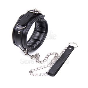 BDSM Leather Dog Collar Slave Bondage Belt With Chains Can Lockable, Fetish Erotic Sex Products Adult Toys For Woman Men Couples P0816