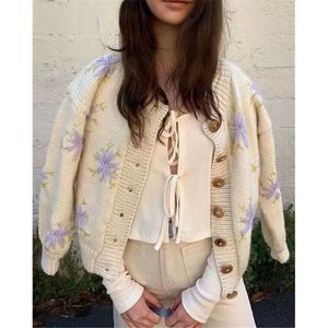 Fall Winter Women knit Cardigan Floral Embroidery Long Sleeves Casual Chic Women Sweaters Winter Clothes 210709