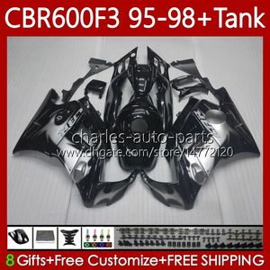 Body + Tank para Honda CBR 600F3 600 F3 CC 600FS 97 98 95 96 Bodywork 64No.24 CBR600 FS CBR600F3 CBR600FS 1997 1998 1995 1996 CBR600-F3 600CC 95-98 Fairings Kit Chamas prateadas