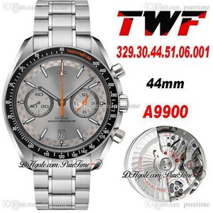 TWF Racing A9900 Automatisk kronograf Mens Titta på takymeter Bezel Grey Dial Rostfritt stålarmband Super Edition 329.30.44.51.06.001 Puretime B2