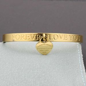 Lyxig kvinna Rostfritt stål Guldarmband Bangle New York Inspirational 6mm Tunn Metall Bridal Forever Love Bangles för kvinnor Q0719