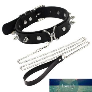 Damen Mann Dunkelschwarz Punk Gothic Wind Sexy Niete Alternative Metall Sklave PU Leder Halsband Zugseil BDSM Bondage Halskette