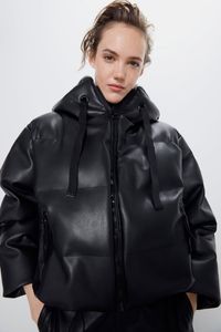 New womens winter european fashion hooded casual PU leather down cotton-padded short parka coat casacos XSSML