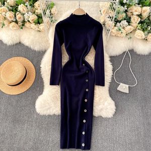Wholesale sweater tunic dresses resale online - Casual Dresses Teeuiear Slim Button Autumn Knitted Sweater Long Dress Bodycon Party Winter Elegant Women Stretch Tunic