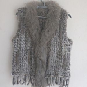 Women's Vests 2021 Fashion Real Fur Vest Women Knitted Sleevless With Raccoon Trimming Ladies Tassel Gilets Femme