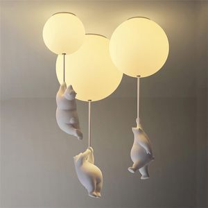 현대 만화 곰 천장 조명 따뜻한 천장 램프 가정용 키즈 룸 침실 램프 거실 장식 LED 전등