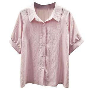 Camicette in chiffon stile allentato casual da donna Camicie da donna a righe stampate con colletto rovesciato manica corta Blusas Top DF2868 210609