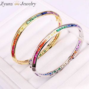 3pcs, Crystal Zirconia Micro Pave Cz Bracelets Colorful Cz Gold/silver Color Jewelry Bangles for Women Girls Q0720