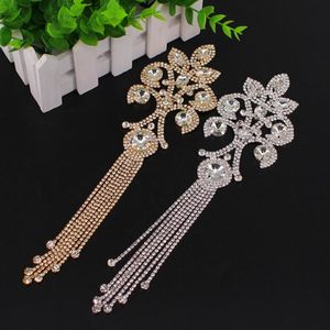 Wedding Sashes 28x8cm Shoulder Tassel Decoration Sew On Adornment For Hats Dress Accessory AB Color Crystal Applique Rhinestone Epaulet