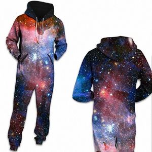 Wholesale thick onesies for sale - Group buy Women Space Galaxy Star Printed Loungewear Pajamas Unisex Loose Hooded Zipper Open Sleepwear Onesies for Adult Thick Jumpsuits vq