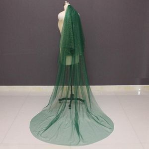 Bridal Veils Sparkling Green Wedding Veil With Gold Dust Glitters 2T Blusher Accessories 2021 Voile Mariage