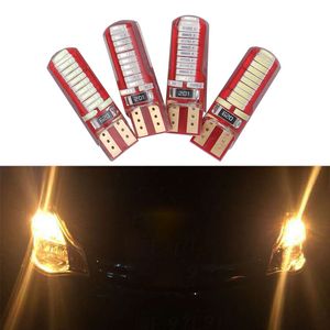 50ピースイエローT10 W5W 4014 24SMD LED CANBUSエラーフリーの車の電球は168 192 194 2825クリアランスランプライセンスプレートライト12V