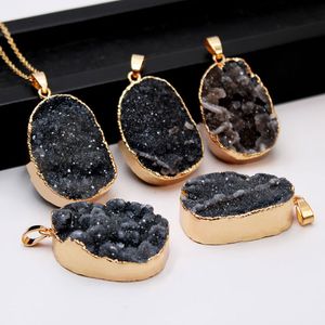 Irregular Natural Crystal Stone Gold Plated Pendant Necklaces Party Club Decor Jewelry For Women Girl With Chain