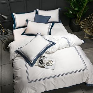 5-Star Hotel White Luxus-Bettwäsche-Sets aus 100 % ägyptischer Baumwolle, komplettes Queen-King-Size-Bettbezug-Bett/flaches Spannbettlaken-Set, 4/6-teilig, 210309