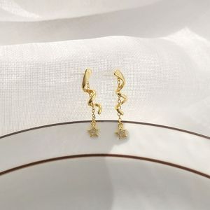 S925 Silver Spiral Wave Star Long Earrings Simple Drop Earrings for Women Dangle Gold Teardrop