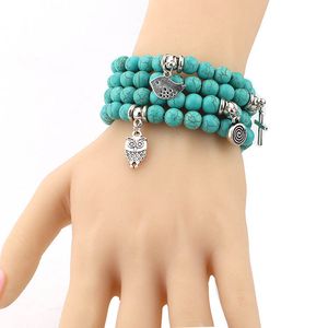 Turquoise Style Beads Strands Bracelets With Celtic Design Metal Charm Fashion Men And Women Hand Link Bangle 9 Styles Optional Wholesale