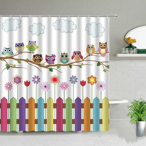 Kids Banheiro favorito Decorativo Chuveiro Cortinas Impermeáveis ​​Poliéster Tecido Banheira Cortina Animal Cartoon Coruja Cortina 210609