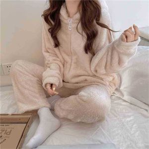 Casual homewear lös solid björn förtjockad koreanska alla match mode pyjamas sexiga korta nattkläder chic kostym set 210525