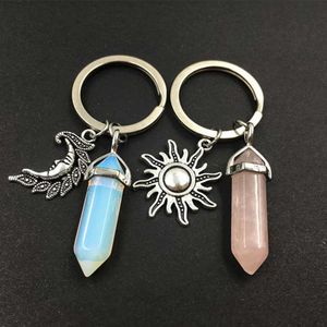 2ピースの太陽とムーンクリスタルキーチェーン、2、BFFキーホルダー、ベストフレンドキキーチェーン、カップルKeychain G1019