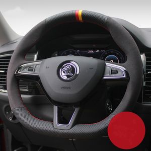 DIY custom made hand-sewn steering wheel cover suede leather For Skoda Kodiaq Octavia SUPERB KAROQ Fabia car accessories