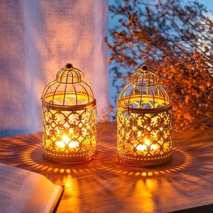 Ljushållare st Small Metal Tealight Holder Hängande Birdcage Lantern Vintage Dekorativa Centerpieces of Wedding Party Gold