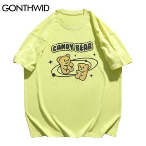 GONTHWID Magliette Harajuku Riflettente Candy Bear Manica corta Magliette Camicie Streetwear Hip Hop Moda Uomo Casual Cotone Allentato Magliette e camicette C0315