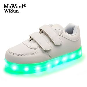 Boyutu 25-35 LED Ayakkabı Çocuklar Için Erkek Erkek USB Şarj Parlayan Işıklı Ayakkabı Çocuk Ayakkabı Işıkları Ile Aydınlık Sneakers Çocuklar Için 210306