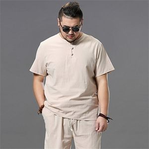 Large Size Clothes Store Costume Linen Crop Top Male 9XL 100% Cotton White Shirt shirt Men Plus Short Sleeve 210716