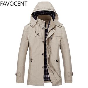 Herren Trenchcoats Frühling und Herbst Großer Mantel Koreanische Version der schlanken langen Kapuze aus dicker Baumwolle