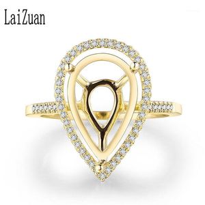 Anelli a grappolo LaiZuan Fine Jewelry Ring Solid 10K Yellow Gold AU585 14x9mm Pera Cut 0.2CT Natural Diamond Semi Mount Fidanzamento Matrimonio