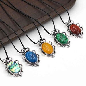 Natural Stone Animals Pendant Necklace Unique Beetle Agates Stone Pendant Necklace for Women DIY Jewerly Best Gift 30x45mm G1206