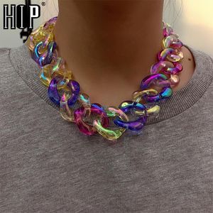 Łańcuchy Biżuteria Hip Hop Rainbow Akrylowa Naszyjnik Choker Collar Dla Kobiet Dziewczyn Moda