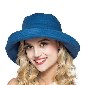 Connectyle Women's Cotton Foldable Wide Brim Casual Sun Visor Bucket Hat Solid Färg UpF50 + Sommar Play Hat C0305 Y0910