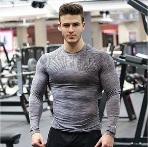 Sport fitness muscolare T-shirt da uomo collant elastico alto manica lunga traspirante girocollo tuta da allenamento