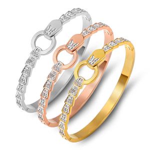 Trendiga CZ Crystal Armband Bangles För Män Kvinnor Mode Rostfritt Stål Manschett Bangle Guld Färg Smycken Gåva Q0717