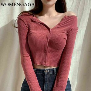 Sexy Dew Waist Cardigan T-shirt Spring Solid Slim Fit Skinny Tee Women Casual Długą Rękaw Tshirt Topy Kobiet Dziewczyny RWJ5 210603