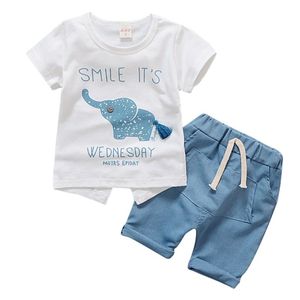 Baby Jungen Kleidung Sommer Marke Säuglingskleidung Elefant Kurzarm T-shirts Tops Gestreifte Hosen Kinder Bebes Jogginganzüge 210309