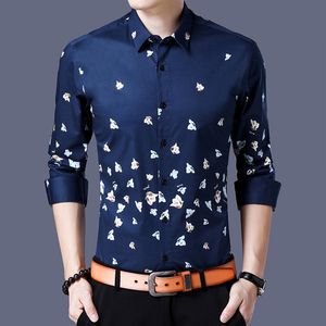 Mäns Casual Shirts Floral Tryckt för långärmad Slim Fit Shirt Vintage Business Formal Dress Social Party Tuxedo Blus