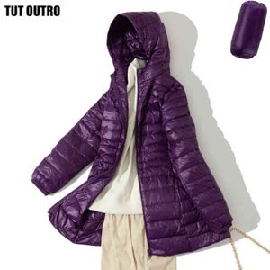 7XL Damen verstaubarer Daunenmantel, leicht, Übergröße, Pufferjacke mit Kapuze, schmal, warm, Outdoor-Sport, Reisen, Parka, Oberbekleidung 211130