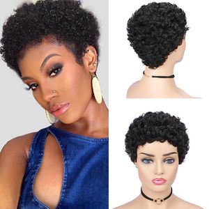 1B 99J Ludzkie brazylijskie peruki do włosów Capless Afro Kinky Curly Pixie Wig w 2 kolorach Perruques de Cheveux Humains RQY4329