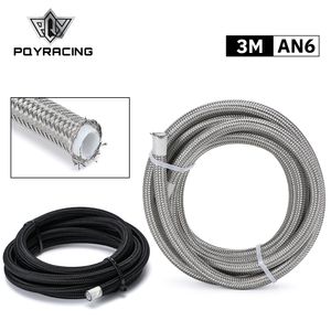 PQY 10FT/3Meter 6AN PTFE E85 Stainless Steel Braided Fuel Hose Ethanol Compatible Oil Injection Line Hose ID: 0.315"/8mm PQY7712