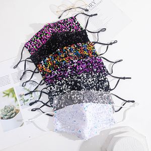 Mermaid Sequins Woman Face Mask Bling Glänsande Tvättbar Anti Damm Mascherine Lady Earloop Justera Respirator Zze5167