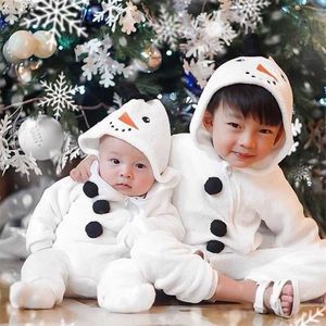 0-3Years Toddler born Kid Baby Boy Girl Christmas Rompers Snowman Plush Long Sleeve Jumpsuit Warm Autumn Spring Costumes 211101