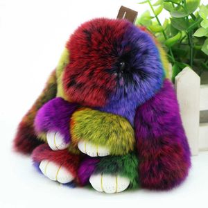 Cute Pluff Bunny Keychain Rex Genuine Rabbit Fur Key Chains For Women Bag Toys Doll Fluffy Pom Lovely Pompom Keyring G1019